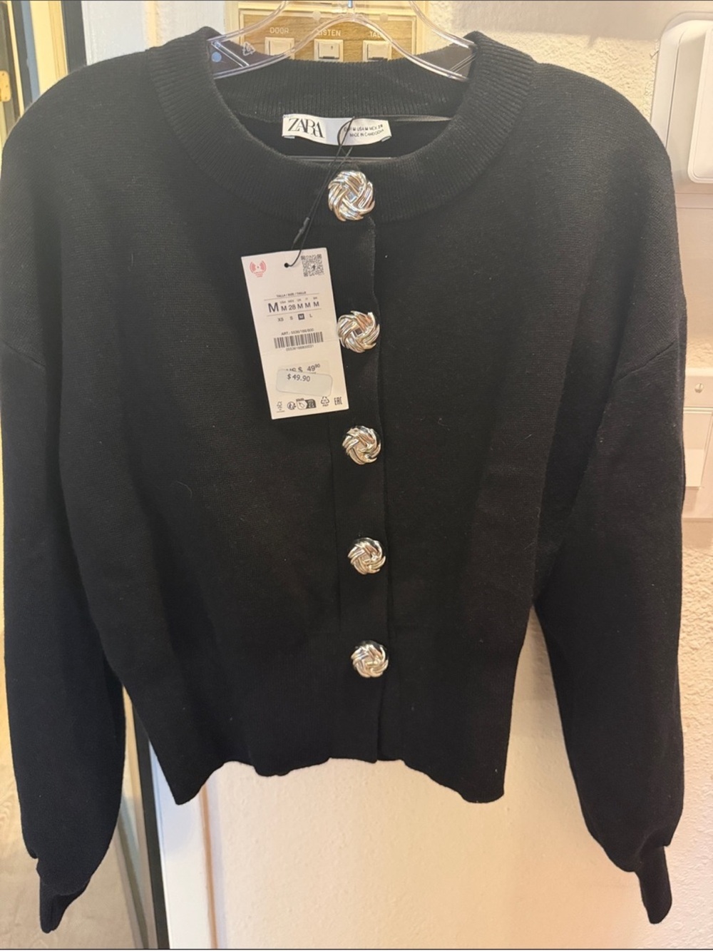Zara Black Knit Cardigan with Silver Knot Buttons